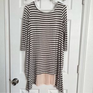 Umgee | Striped High Low Tunic With Sheer On Back
